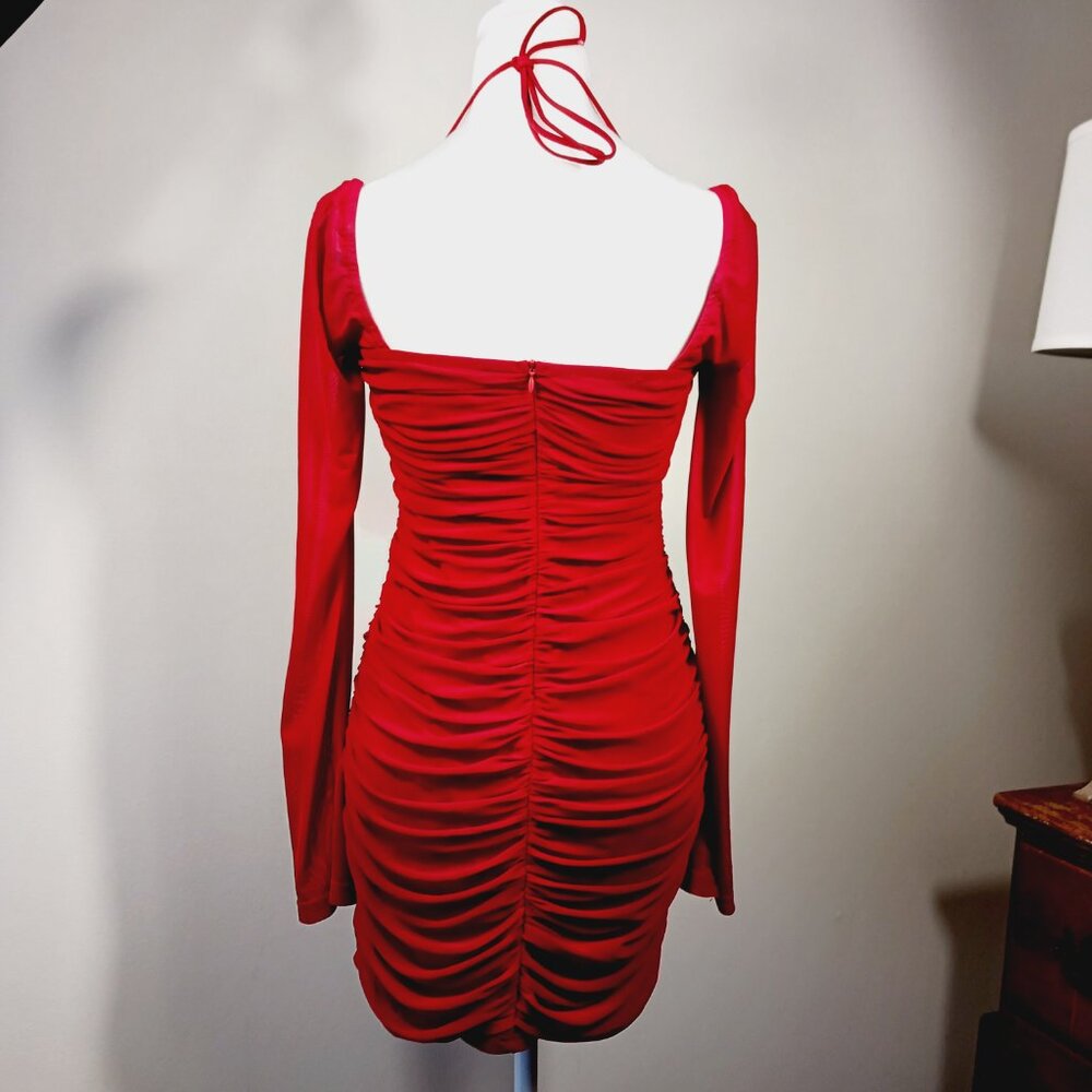 Hello Molly, Ruched, Dark Red, Long Sleeve, Special Occasion Dress, Size 8. - Picture 5 of 14